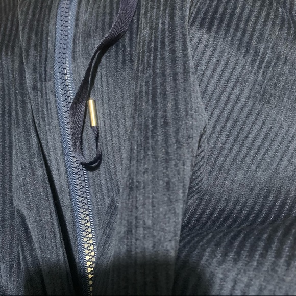 Navy Blue Cropped Drop Shoulder Drawstring Corduroy Jacket with Hood NWOT - Picture 11 of 16